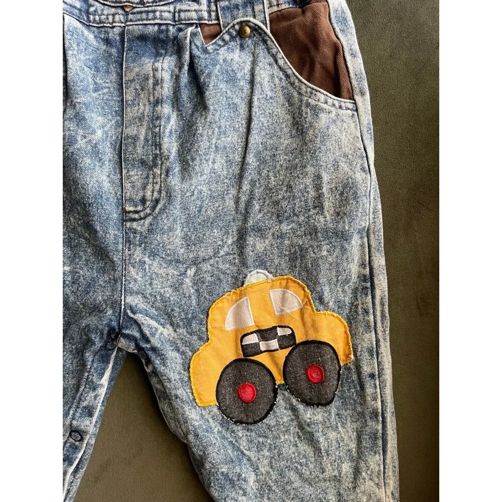 Vintage 80s acid wash racing Overalls